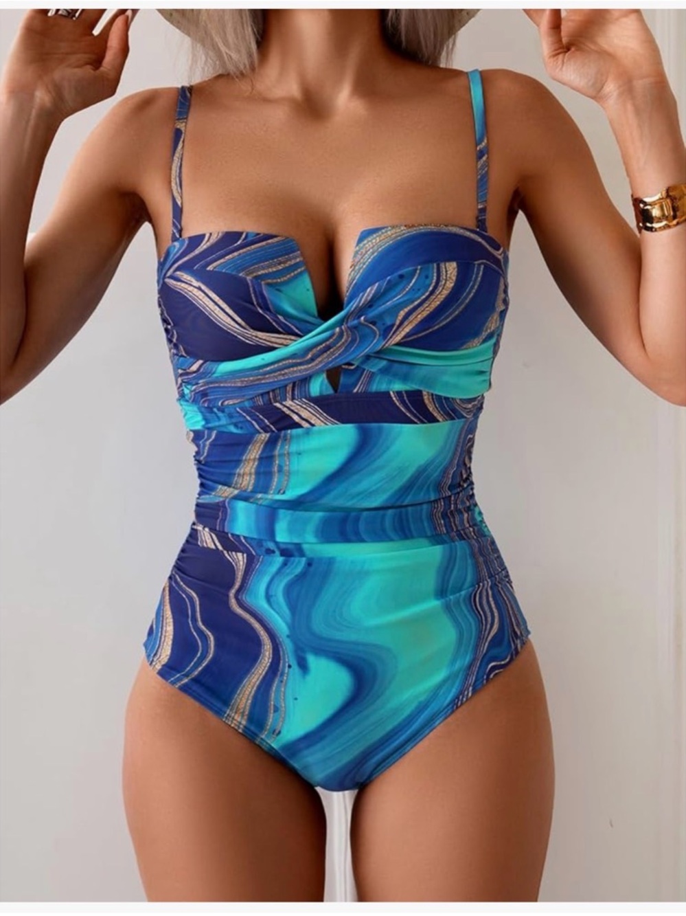 Blue & Teal Marble One-Piece Swimsuit - Picture 4 of 11